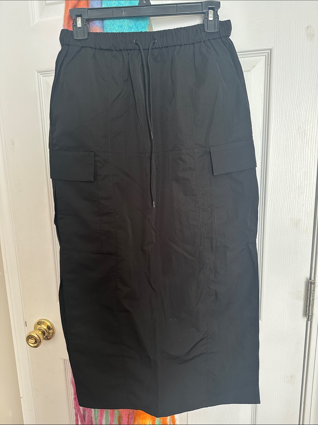 Misha Urban Black Midi Cargo Slit Skirt